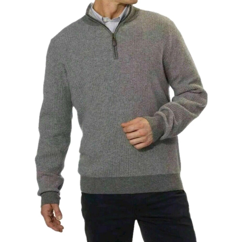 BELFORD Cashmere‎ Jacquard ¼ Zip Sweater 100% Cashmere Very Soft Mens Size XL